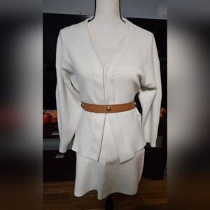 Zara Elegant Cream Mini Skirt Sweater Set